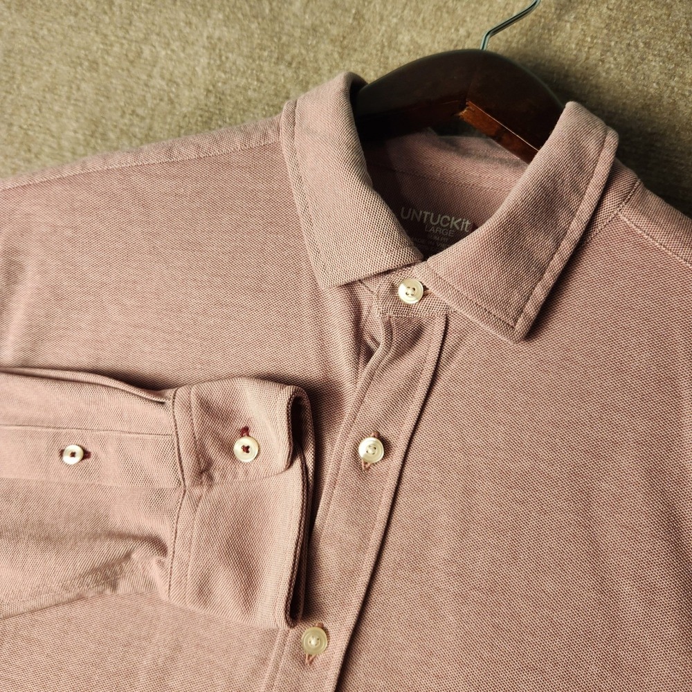 UNTUCKit Button Down Shirt Mens Large Pink Excellent Slim Fit Pique Knit Cotton‎